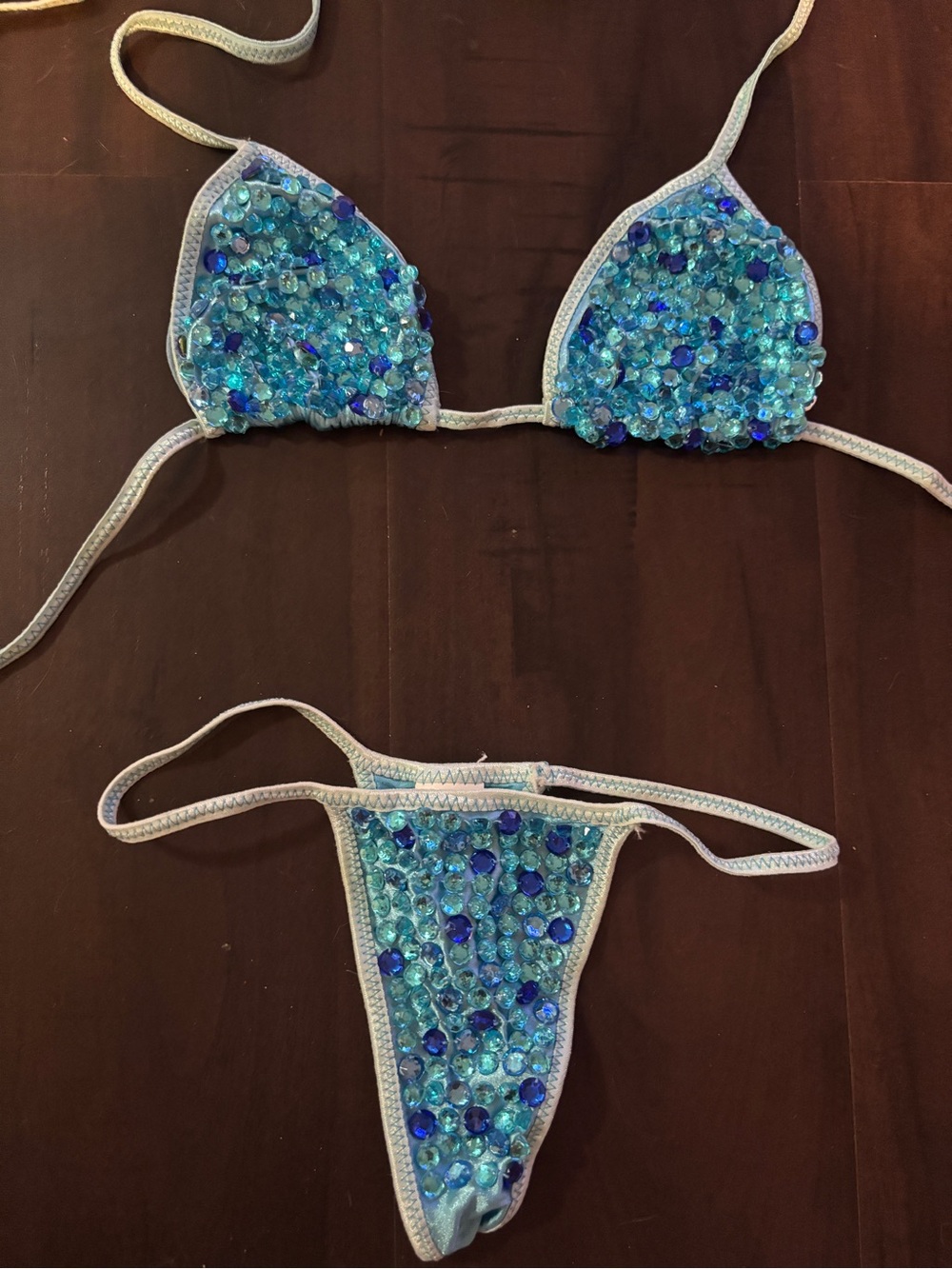 Y2K vintage leg Avenue Blue Crystal Embellished Bikini Set rhinestone small nwot